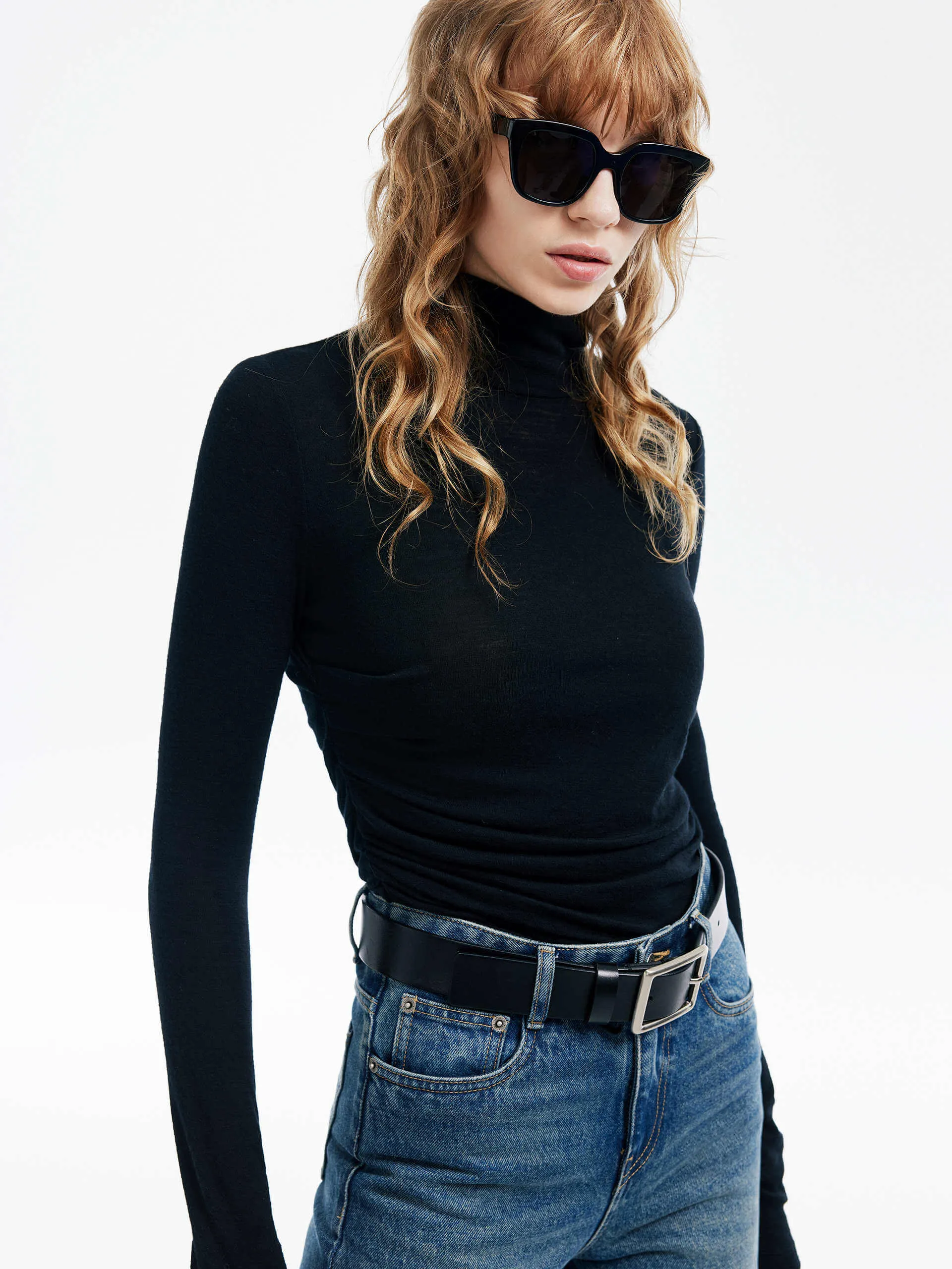 Turtleneck Pleated Detail Top