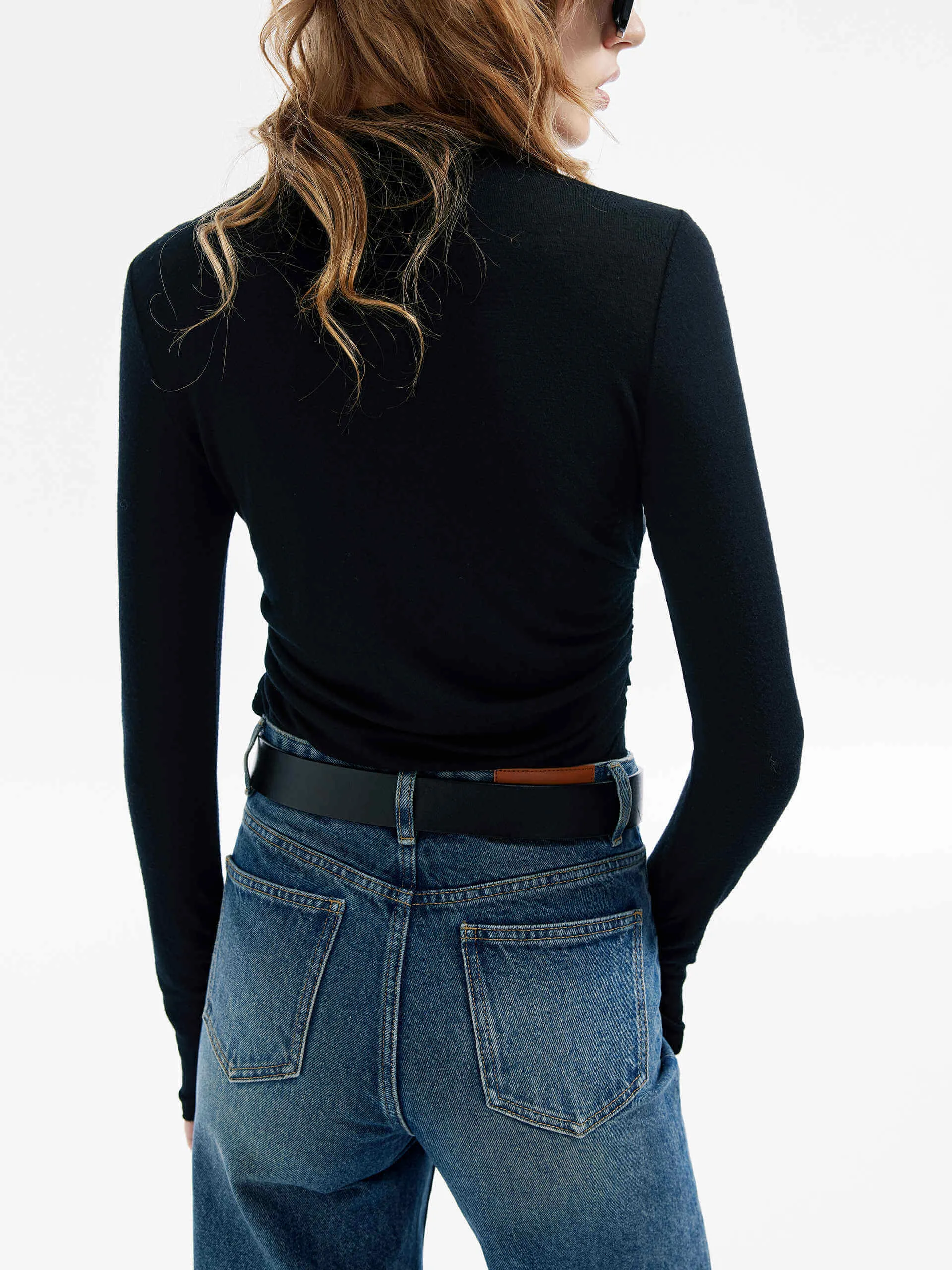 Turtleneck Pleated Detail Top