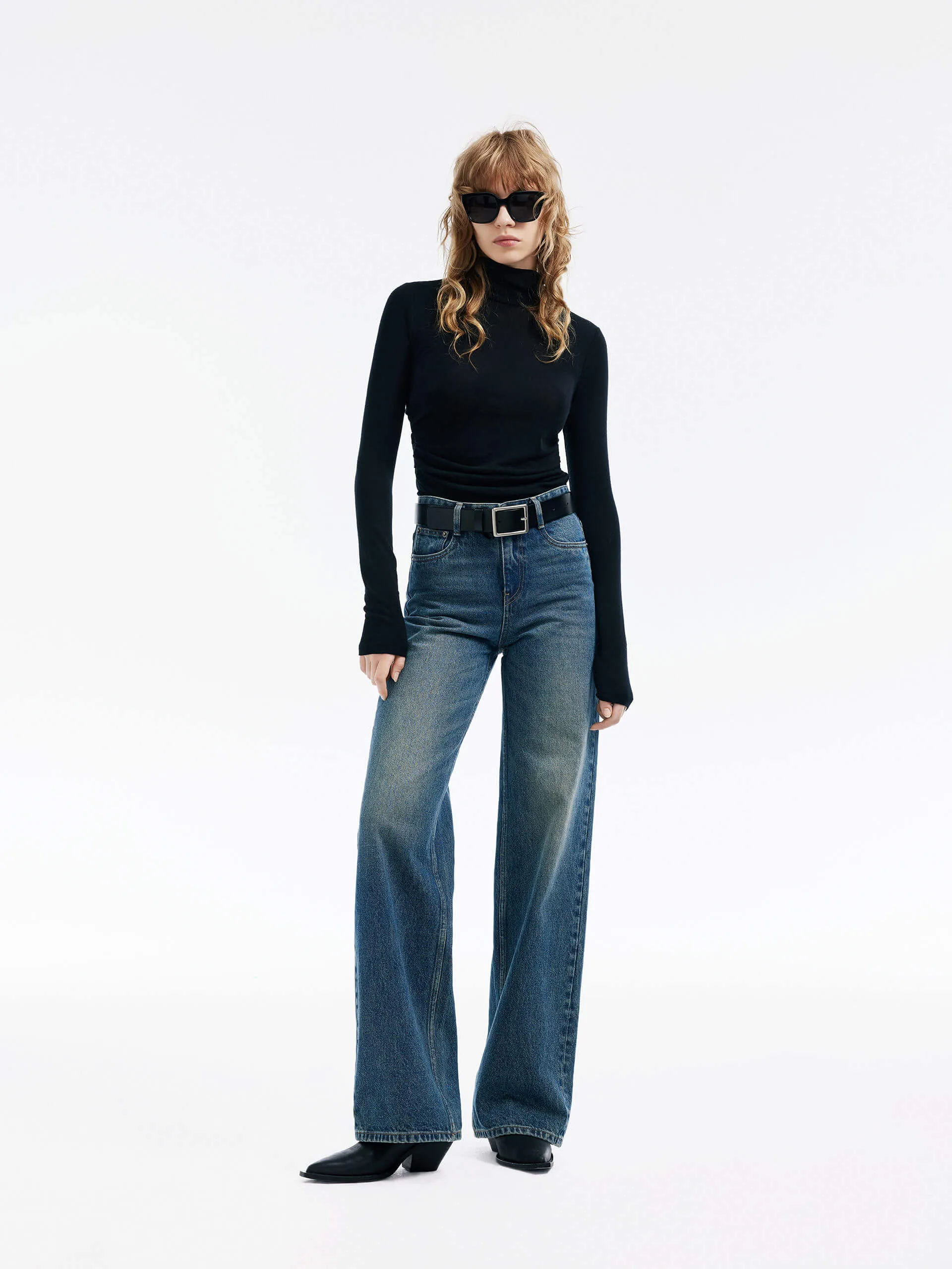 Turtleneck Pleated Detail Top
