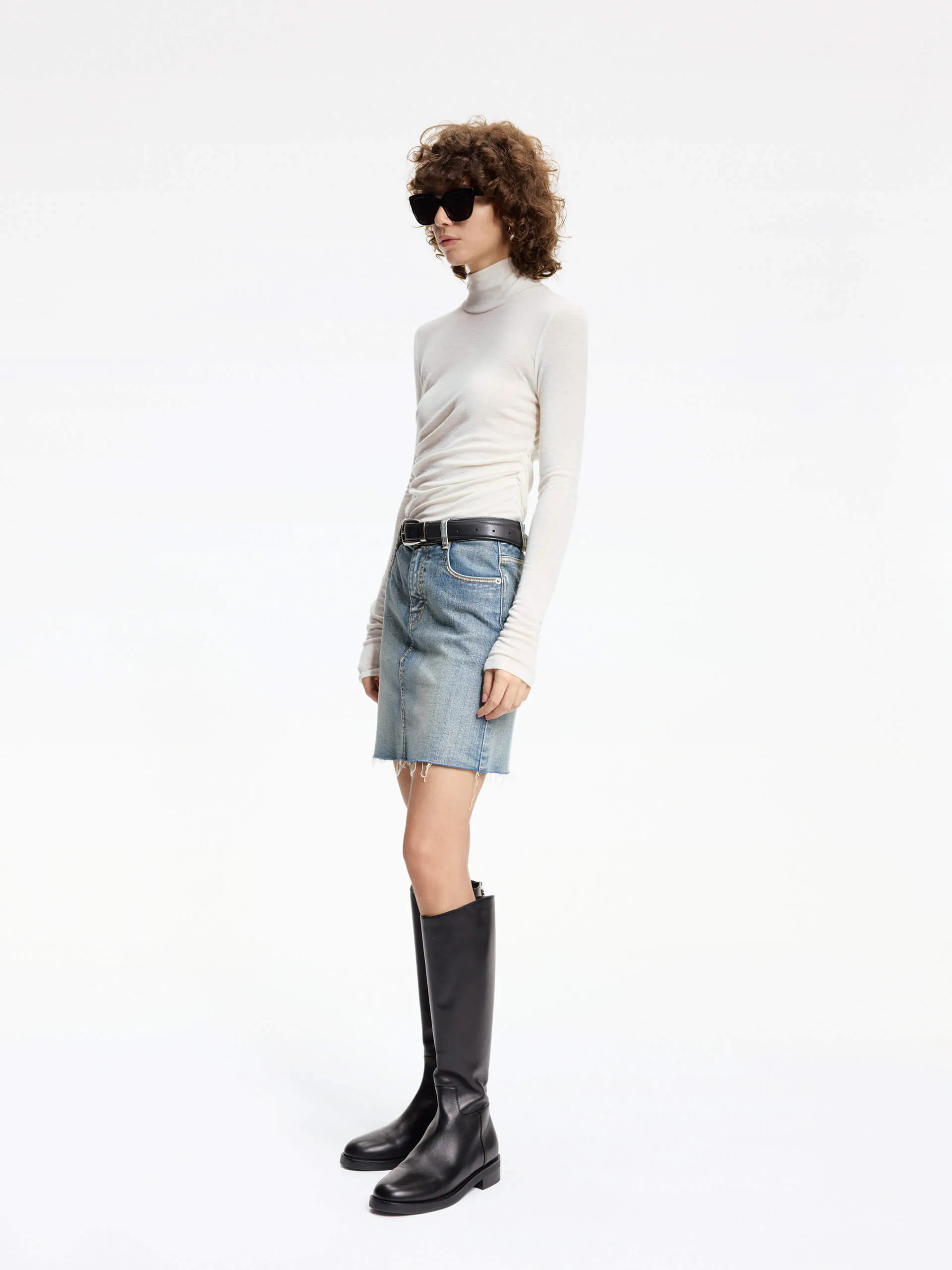 Turtleneck Pleated Detail Top