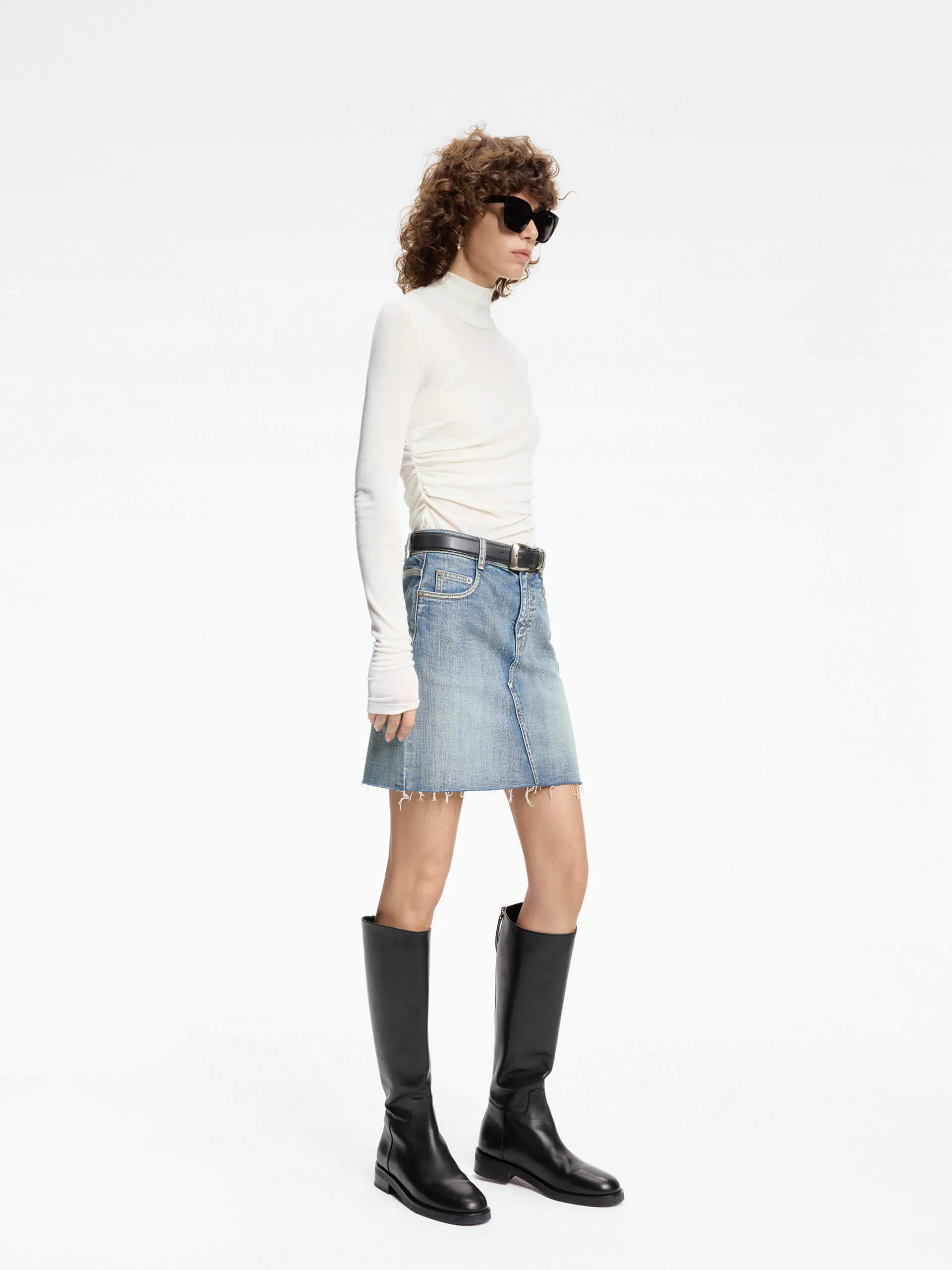 Turtleneck Pleated Detail Top