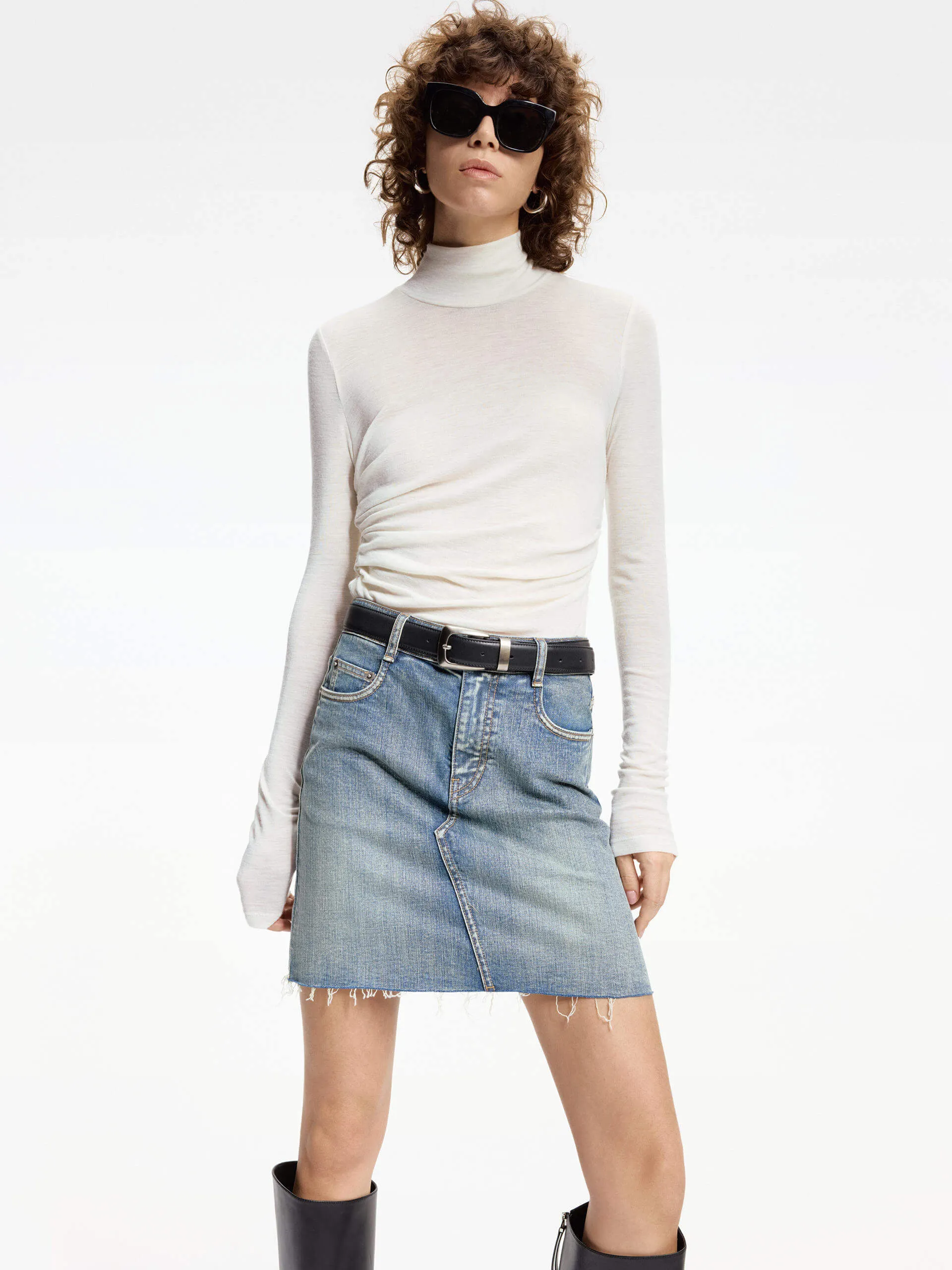 Turtleneck Pleated Detail Top
