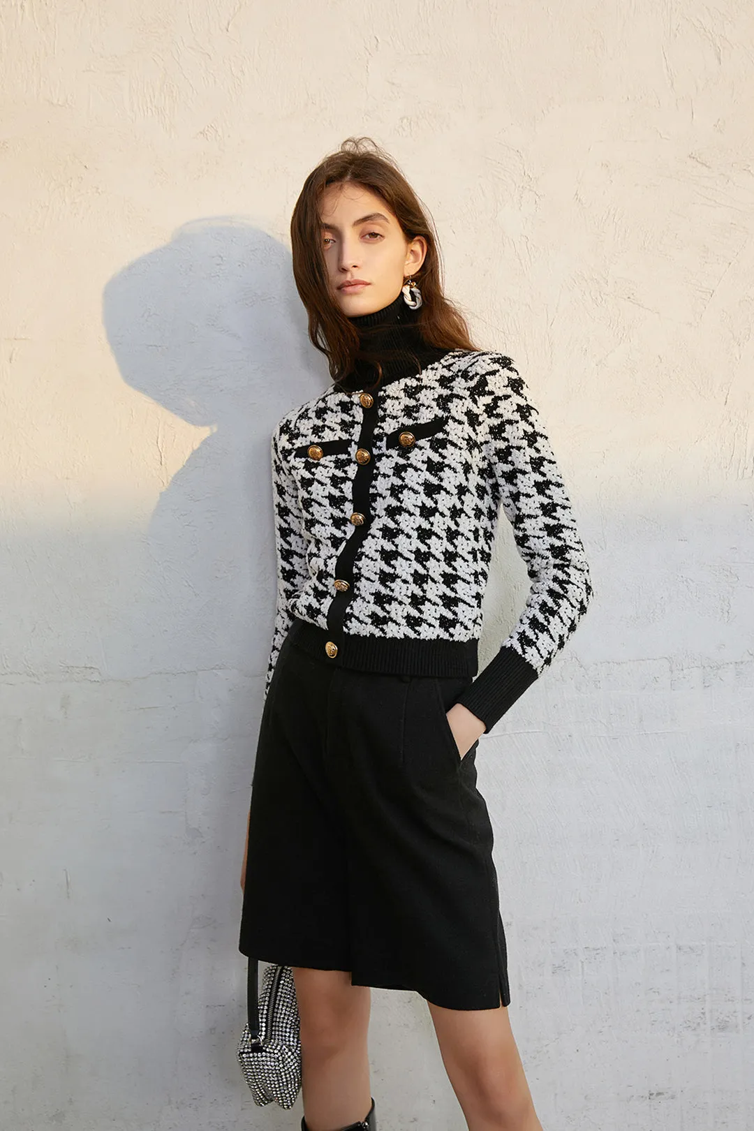 Turtleneck wool top | Houndstooth top | Street top