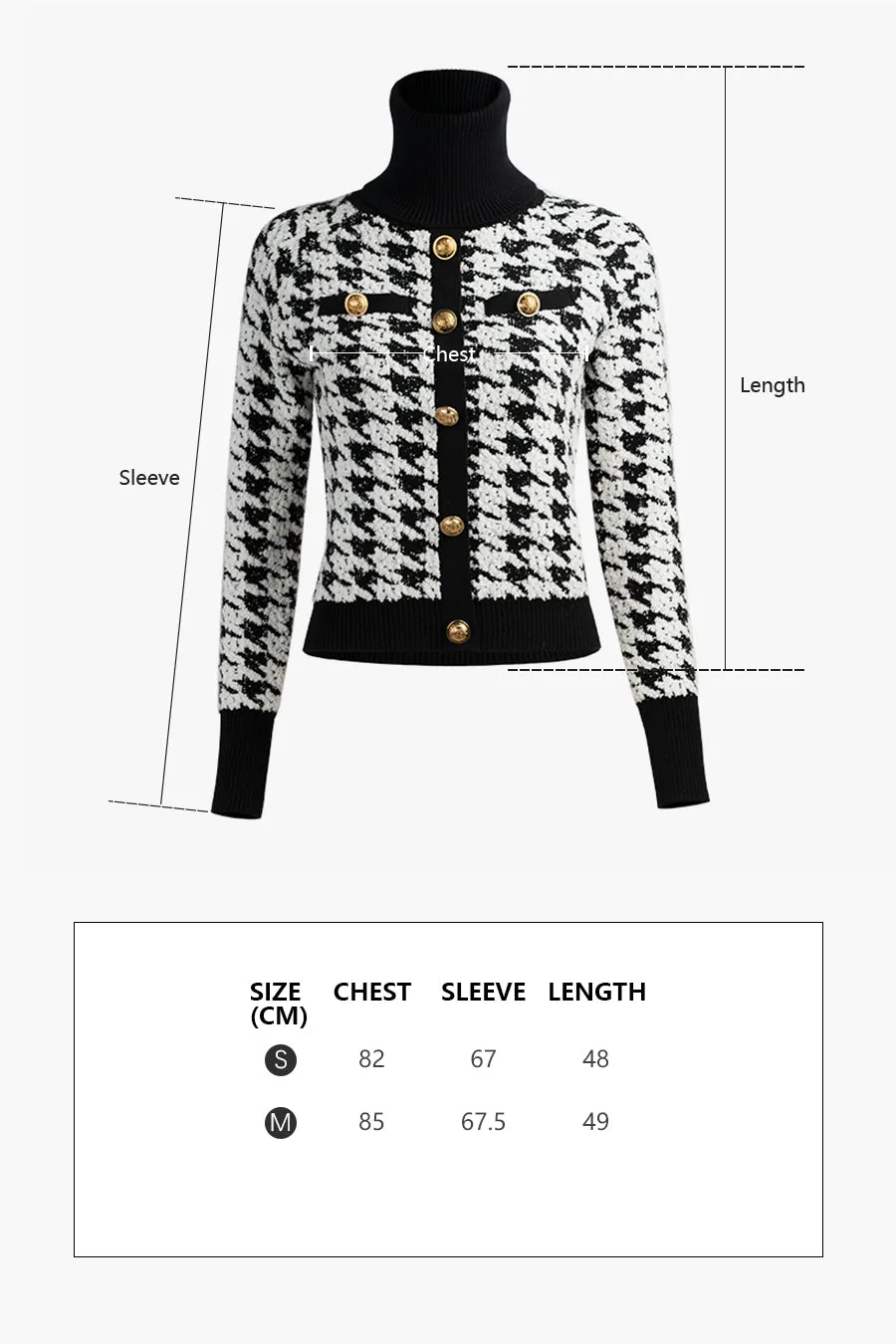 Turtleneck wool top | Houndstooth top | Street top