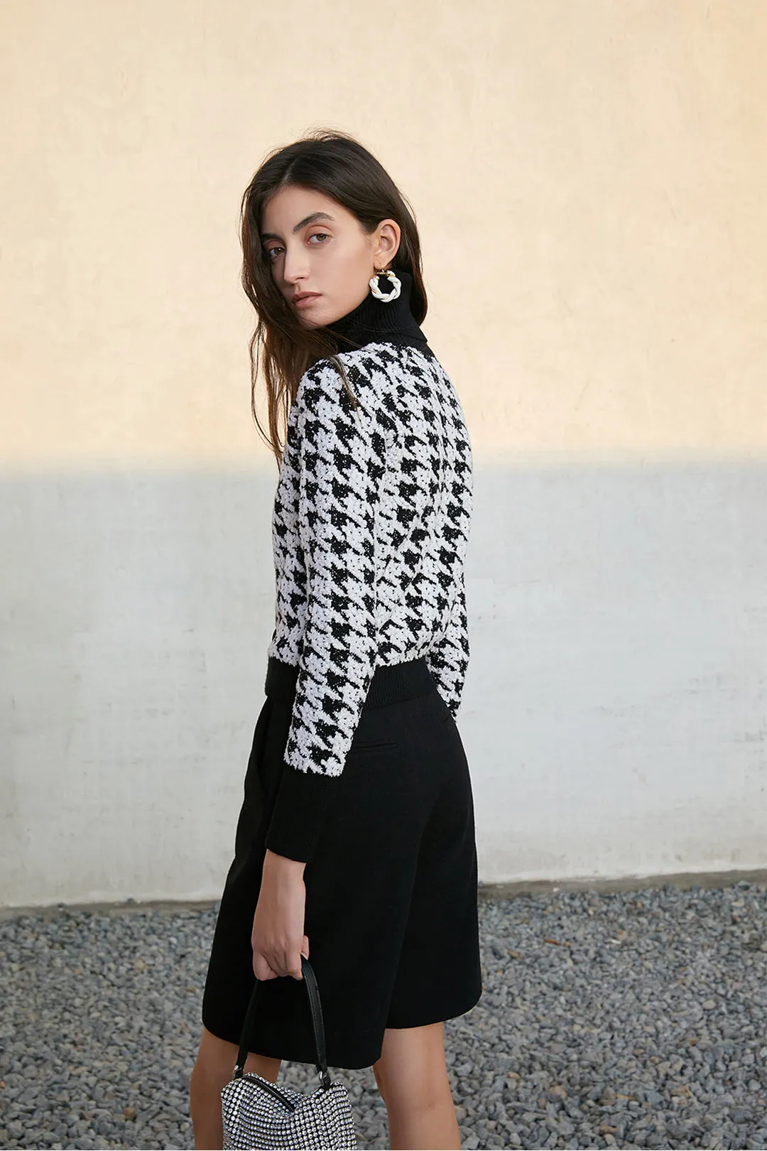 Turtleneck wool top | Houndstooth top | Street top
