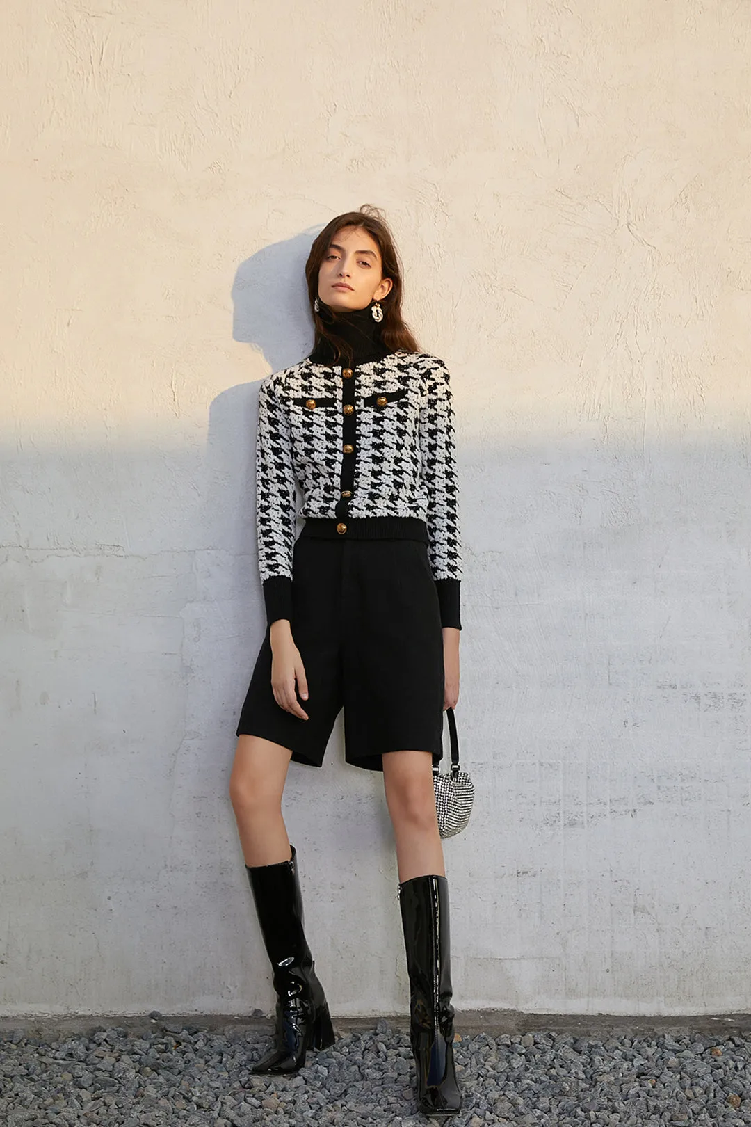 Turtleneck wool top | Houndstooth top | Street top