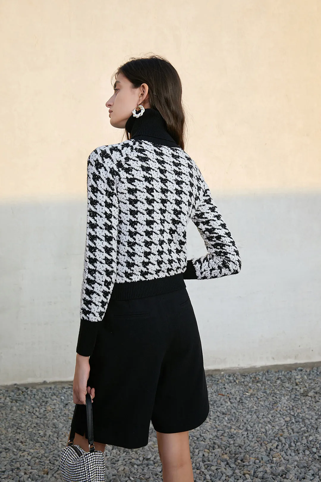 Turtleneck wool top | Houndstooth top | Street top
