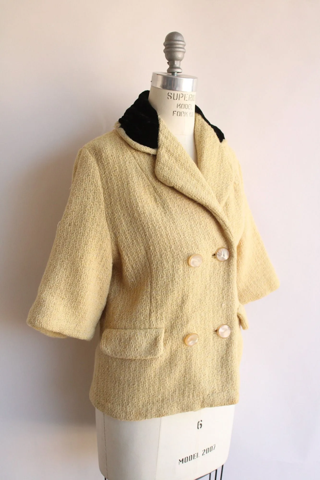Vintage 1960s Yellow Jacket with Black velvet Collar
