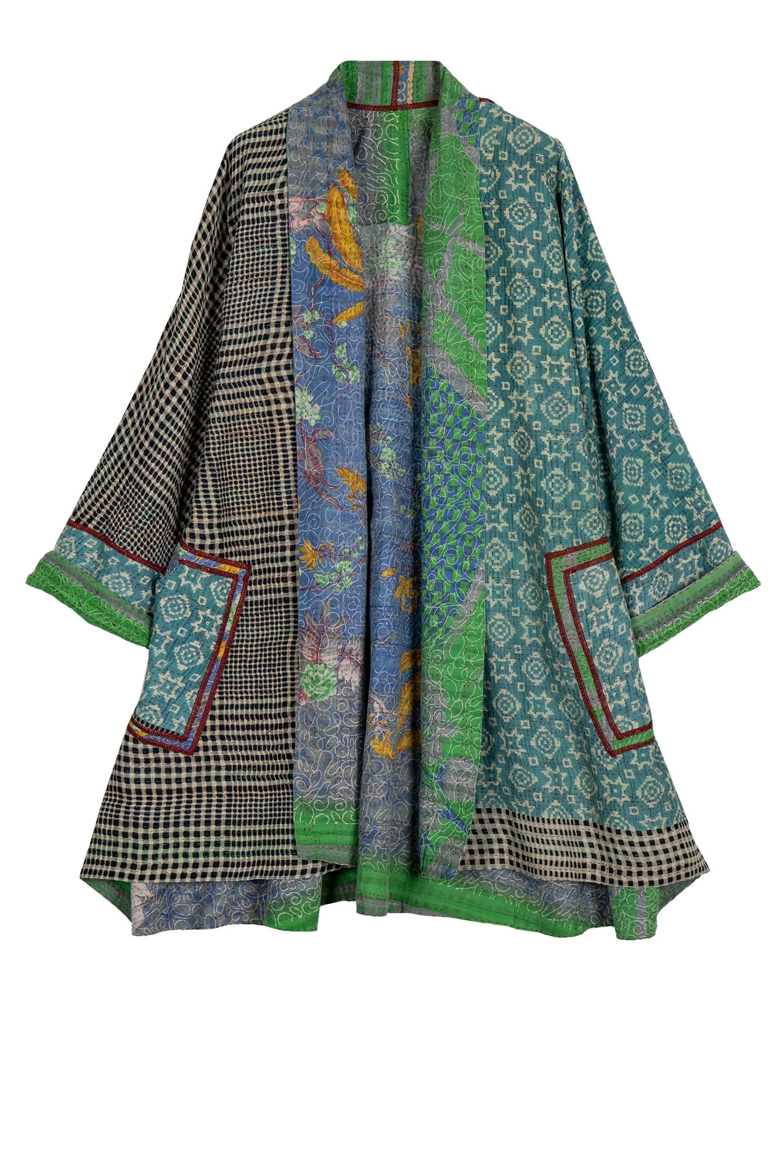 VINTAGE COTTON KANTHA KIMONO LONG JKT - cv2005-0077a -