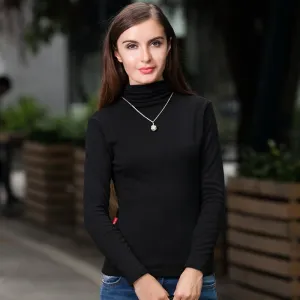 Women Winter Shirts Brand Long Sleeves Solid High Collar Pullover/Wild Section Bottoming Shirt