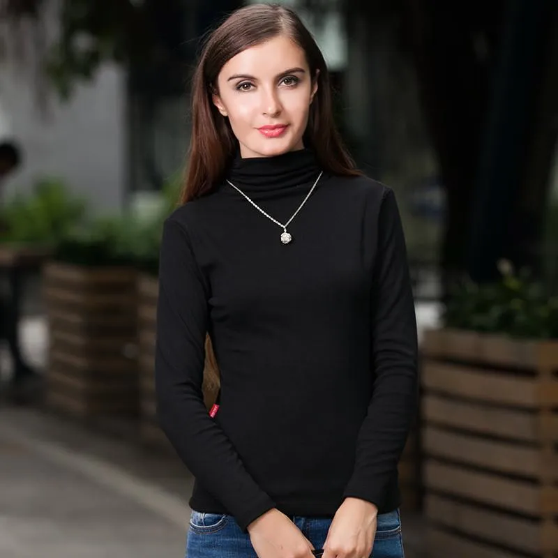 Women Winter Shirts Brand Long Sleeves Solid High Collar Pullover/Wild Section Bottoming Shirt