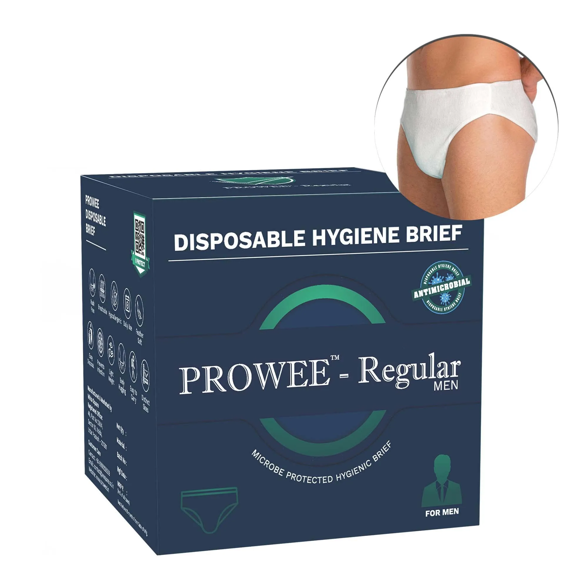 XL Size Brief Style Disposable Regular Hygiene Innerwear, All Day Odorless, Lightweight with Fungal Protection. Prowee Regular (Men)