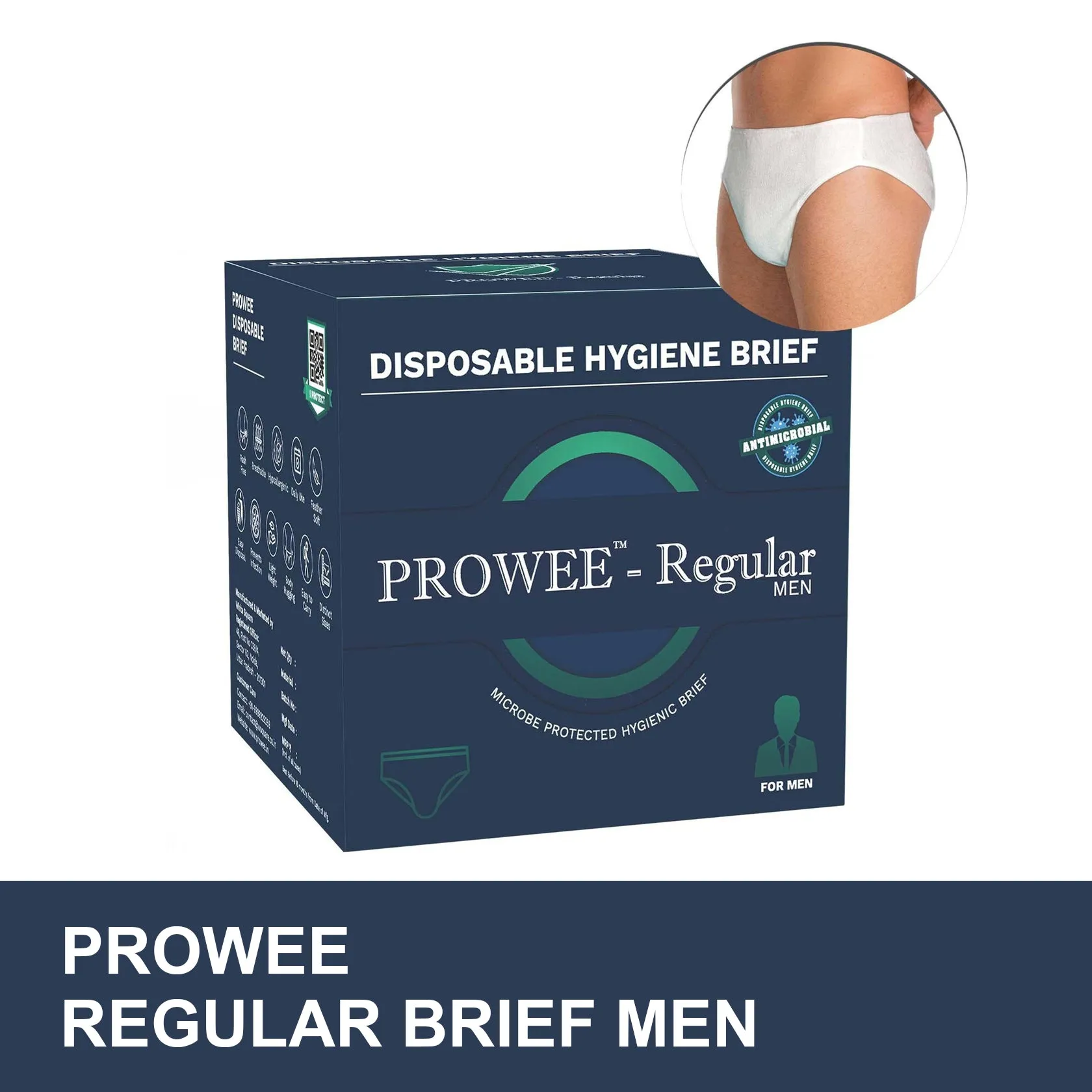XL Size Brief Style Disposable Regular Hygiene Innerwear, All Day Odorless, Lightweight with Fungal Protection. Prowee Regular (Men)